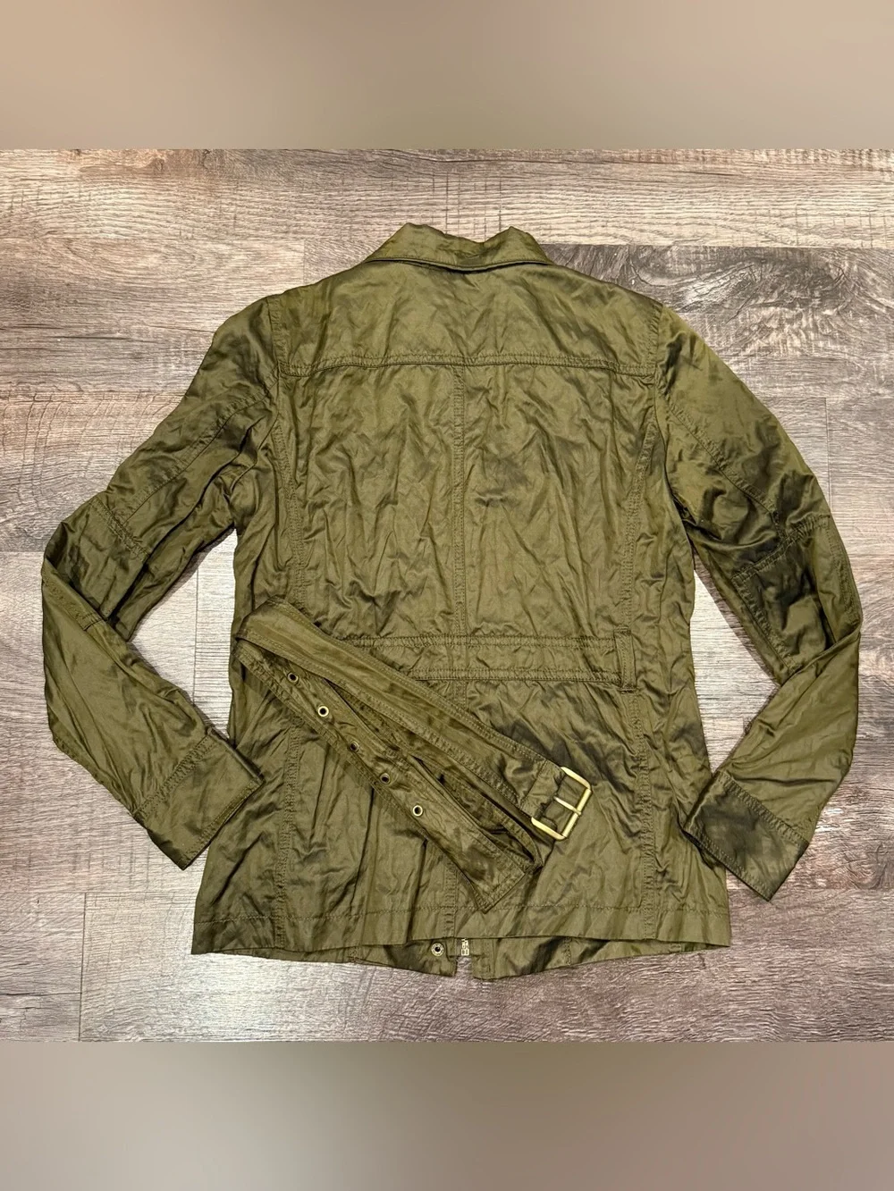 Michael Kors Olive Green Military Utility Style Jacket XS Gold Hardware Full Zip